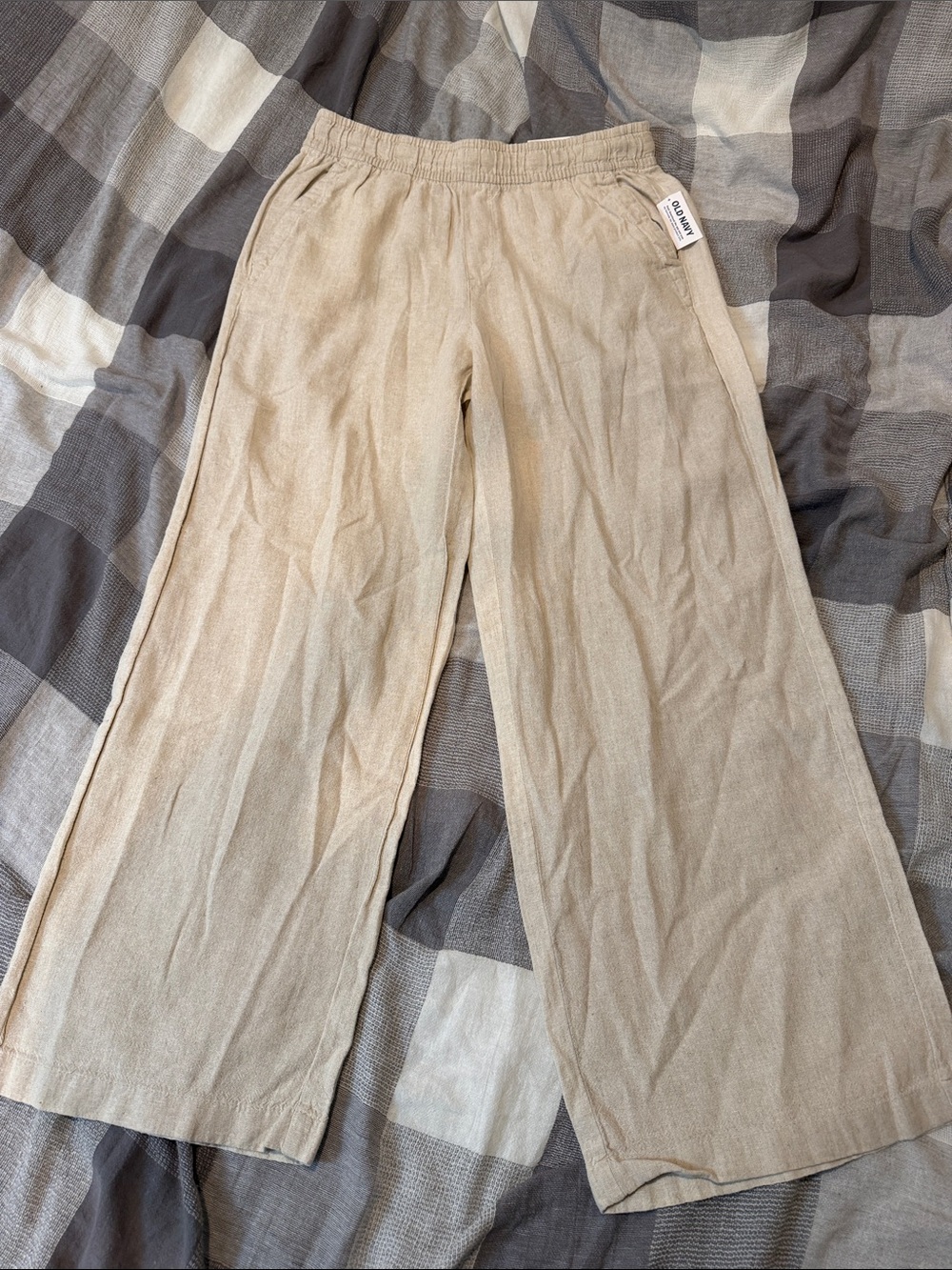 NWT Old Navy Women’s M High Rise Linen Blend Wide Leg Pants Flax